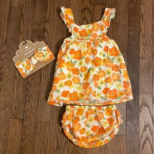 Angel Dear poppy pina/bloomer set with matching headband -New With Tags